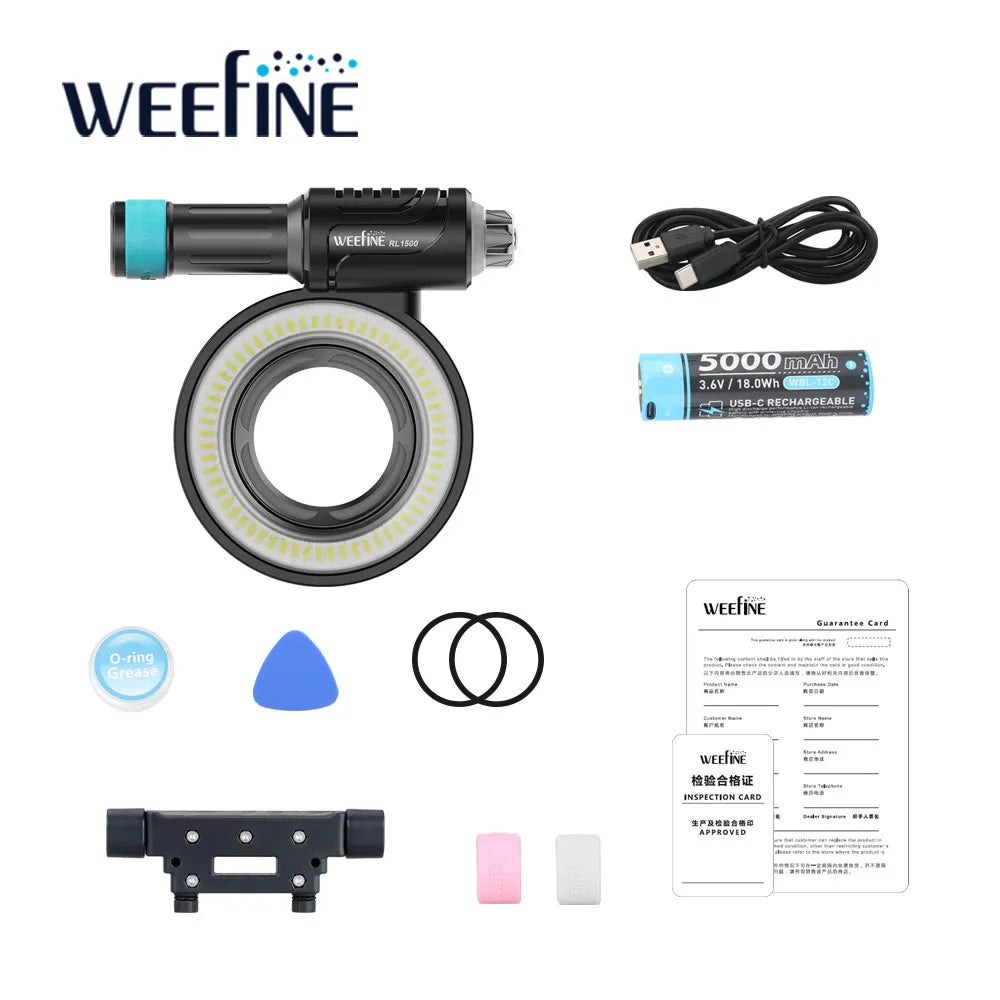 Weefine WF108 Ring Light 1500 Lumen for Olympus Tough TG7/6/5 Camera Scuba Diving Underwater Photography