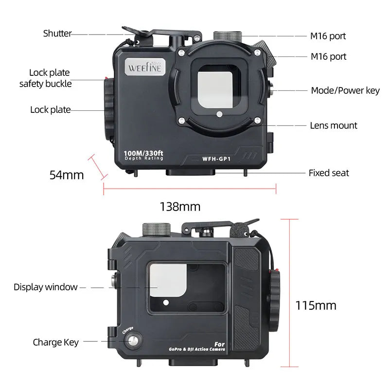 Weefine WFH-GP1 Action Camera Dive Housing GoPro DJI Waterproof Case  Scuba Diving Freediving Underwater Videography