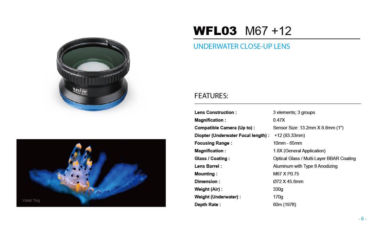 Weefine WFL03 Diving Gear +12 Close-up Lens M67 +12