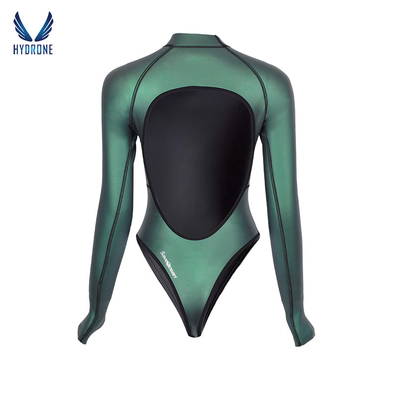T-Back Spring Suit Women‘s Freediving Wetsuit 2mm Neoprene Long Sleeve Open-Back Bikini Bodysuit | SaveOcean