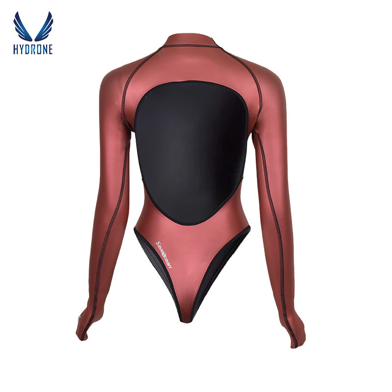 T-Back Spring Suit Women‘s Freediving Wetsuit 2mm Neoprene Long Sleeve Open-Back Bikini Bodysuit | SaveOcean