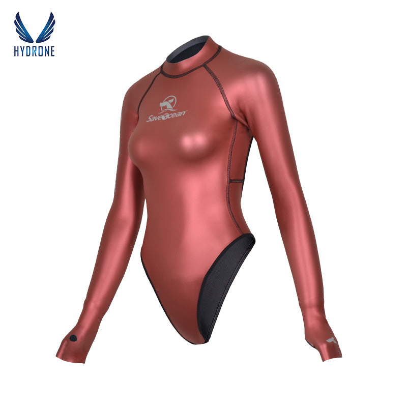 T-Back Spring Suit Women‘s Freediving Wetsuit 2mm Neoprene Long Sleeve Open-Back Bikini Bodysuit | SaveOcean