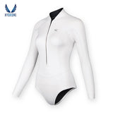 2mm White Long Sleeve Front Zipper Bikini Bottom One Piece Wetsuit | SaveOcean