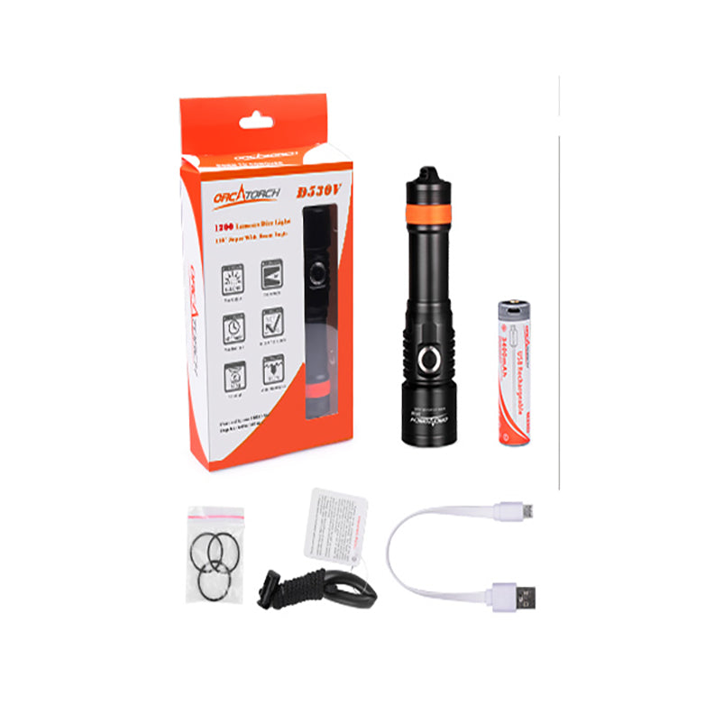 ORCATORCH D530V 1200-Lumen Scuba Diving Video Light 140 Degrees Super Wide Beam Angle Underwater Photography Light