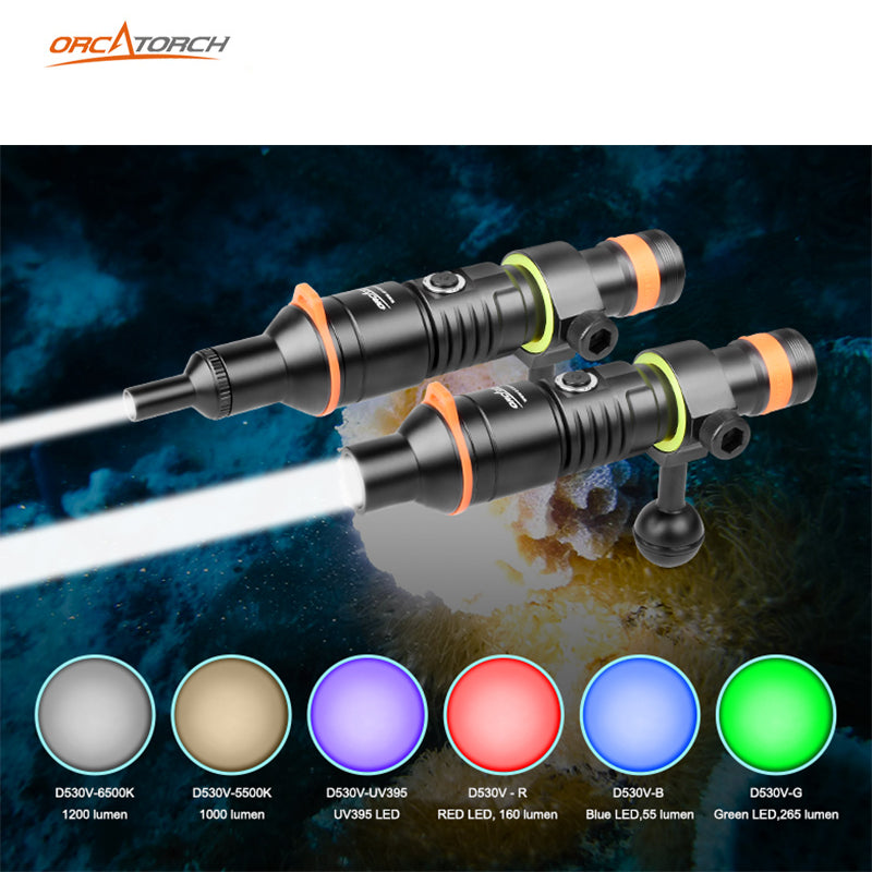 ORCATORCH D530V 1200-Lumen Scuba Diving Video Light 140 Degrees Super Wide Beam Angle Underwater Photography Light