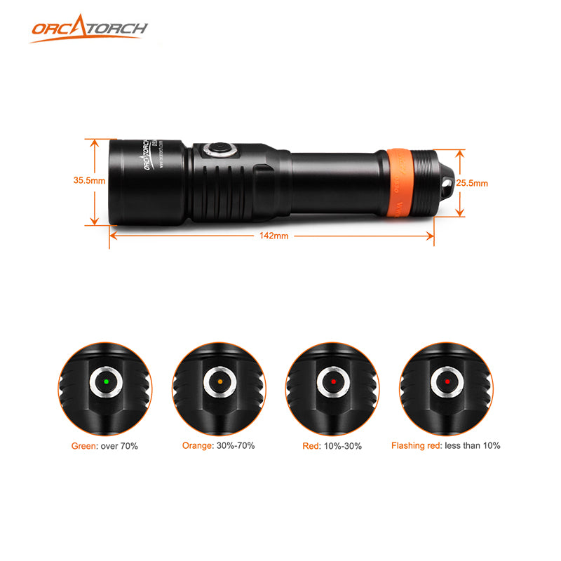 ORCATORCH D530V 1200-Lumen Scuba Diving Video Light 140 Degrees Super Wide Beam Angle Underwater Photography Light