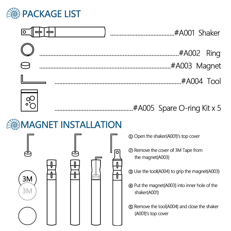 Scuba Diving Shaker with Detachable Magnet & O Rings Kits 5 Sizes Storage