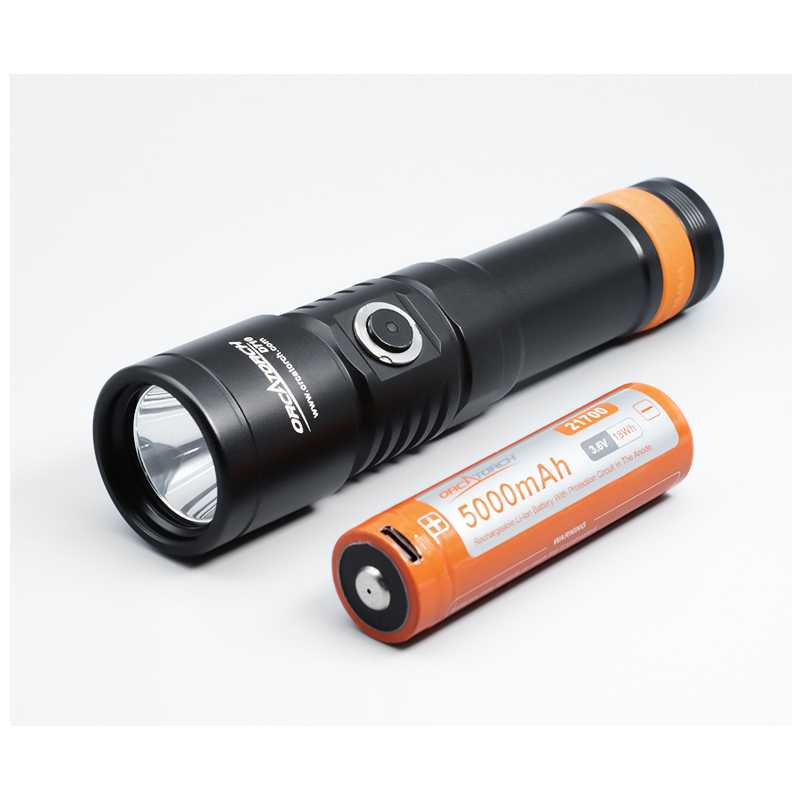 OrcaTorch D710 Scuba Diving Light 3000 Lumen Underwater Flashlight with 6 Degrees Narrow Beam IP68 Waterproof Night Dive Torch 150 Meters Submersible Light
