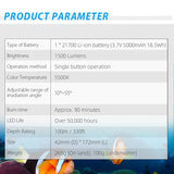 Weefine WF088 Solar Zoom 1500-Lumen Waterproof Flashlight for Diving Supplies