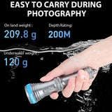 Weefine WF109 SN2200 Dive Torch Waterproof Scuba Diving Flashlight 2200-Lumens Underwater Search Lamp Night Dive Light