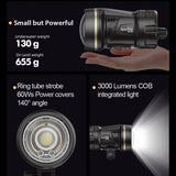 Weefine WFS09 Ring Strobe & 3000-Lumen Video Light Scuba Diving Waterproof Flash Underwater Photography Video Lamp