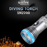 Weefine WF109 SN2200 Dive Torch Waterproof Scuba Diving Flashlight 2200-Lumens Underwater Search Lamp Night Dive Light