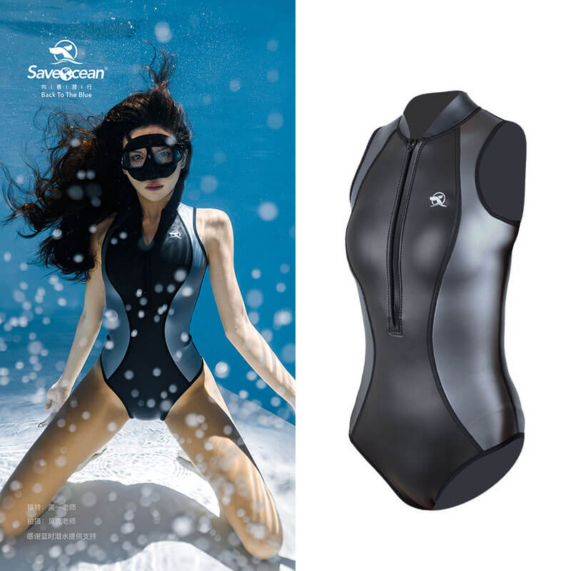 Women‘s Sleeveless Wetsuit 2mm Neoprene Front Zipper Bikini Bodysuit | SaveOcean