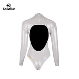 SaveOcean 1.5mm Glossy White Open-Back Women‘s Bkini Wetsuit