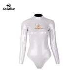 SaveOcean 1.5mm Glossy White Open-Back Women‘s Bkini Wetsuit