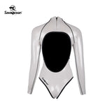 SaveOcean 1.5mm Glossy White Open-Back Women‘s Bkini Wetsuit