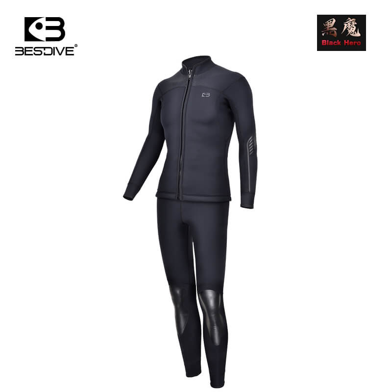 Bestdive Black Hero 2.5mm 3.5mm 5mm 2-Piece Men's Wetsuit Zipper Jacket & High Waisted Pants Yamamoto Neoprene