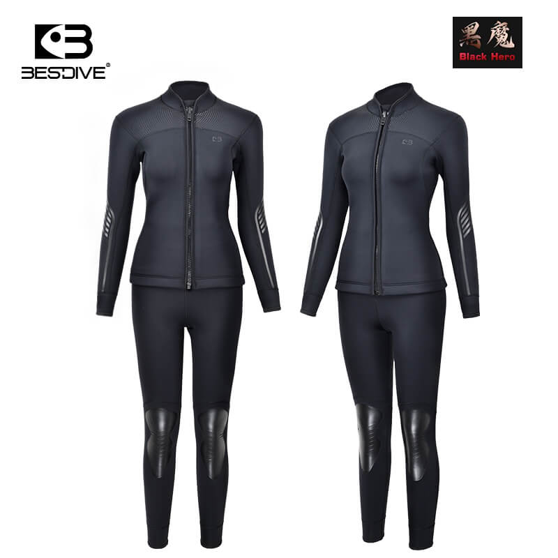 Bestdive Black Hero 2.5mm 3.5mm 5mm 2-Piece Women's Wetsuit Zipper Jacket & High Waisted Pants Yamamoto Neoprene