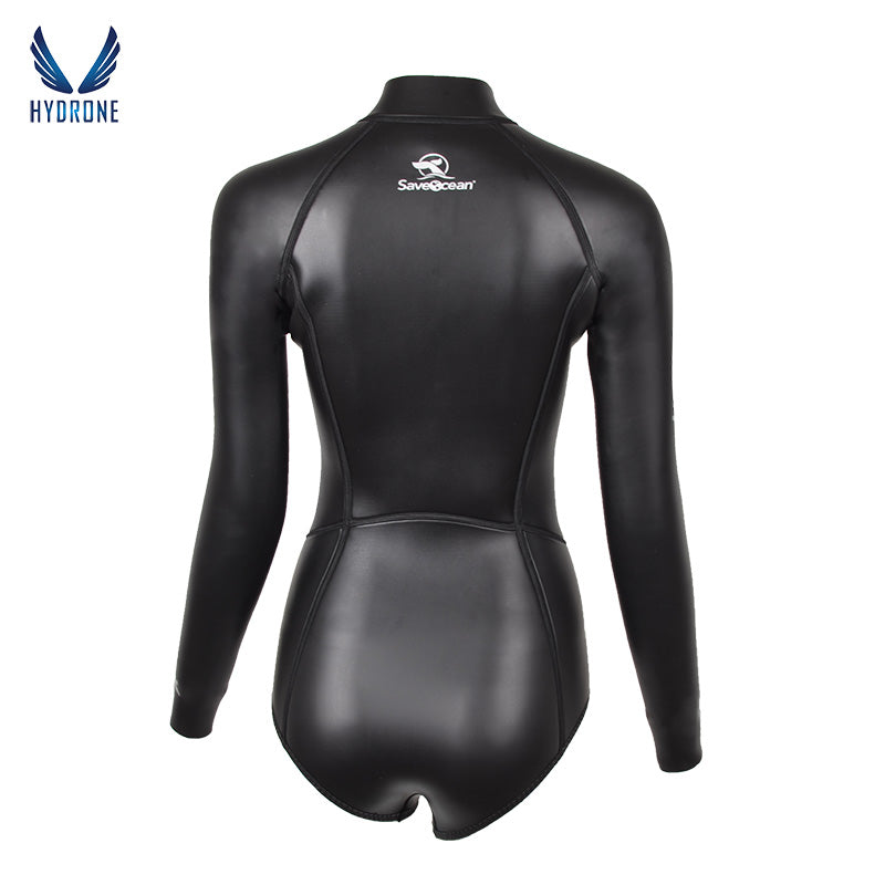 Spring Suit Women‘s Freediving Wetsuit 2mm Neoprene Long Sleeve Front Zipper Bikini Bodysuit | SaveOcean