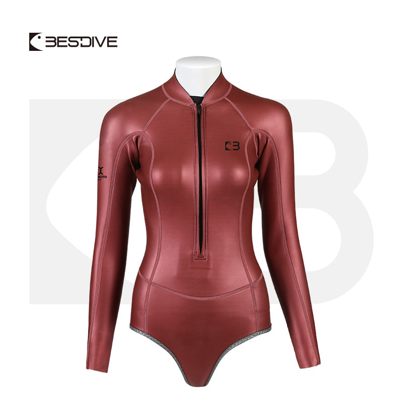Bestdive 2/3mm Classic Smoothskin Women's Spring Wetsuit Front Zipper Bodysuit Bikini