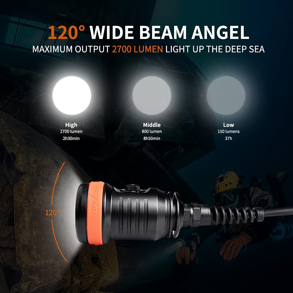 OrcaTorch D620V Primary Canister Video Light CREE LED 2700-Lumen Scuba Diving Light