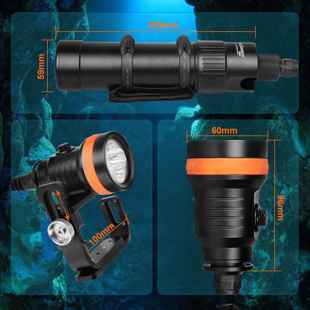 OrcaTorch D630 Canister Primary Dive Light 5 Imported LED 4000-Lumen Straight or Side Mounted Technical Diving Flashlight for Cave Diving Wreck Diving