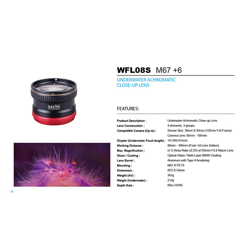 Weefine WFL08S Diving Gear Close-up Len M67+6
