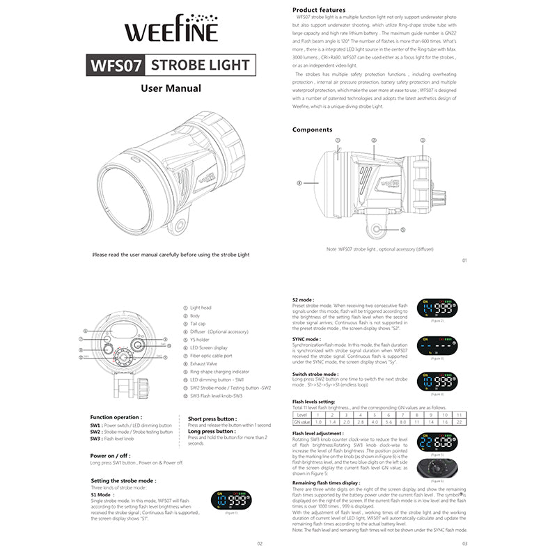 Weefine WFS07 Mini Ring Strobe & 3000-Lumen Video Light In One Waterproof Flash Underwater Photography Video Lamp